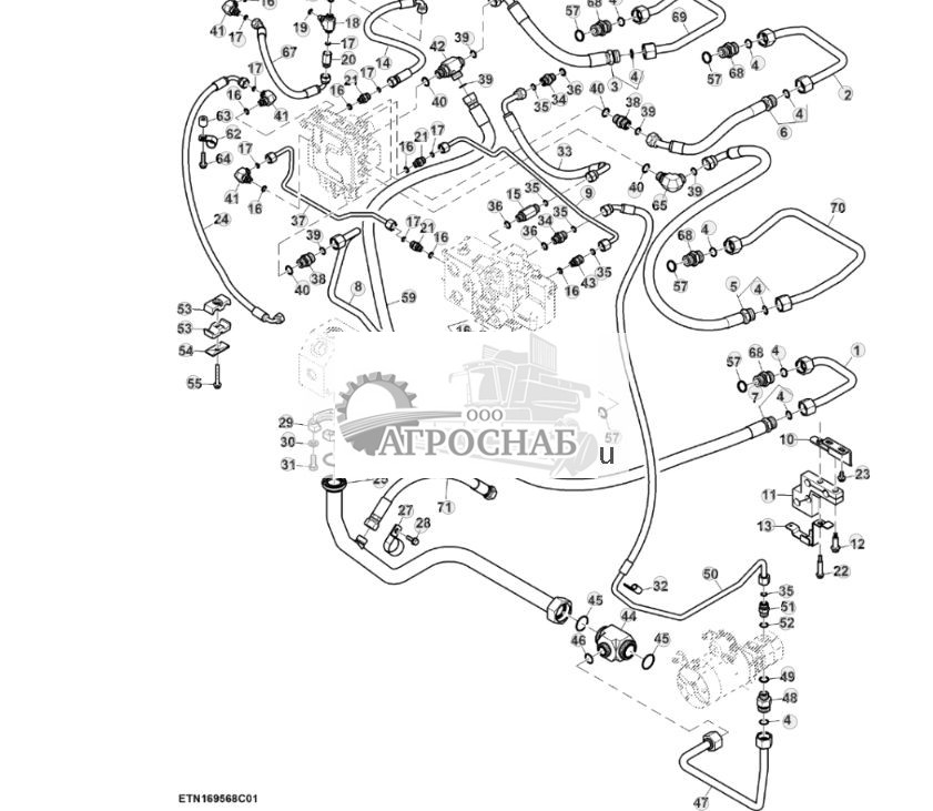 Трубопроводы системы рулевого управления, AutoTrac™, без резервного насоса (для стран СНГ, Европы, Северной Африки, Ближнего Востока) (12) ( - 804100) - ST859783 532.jpg
